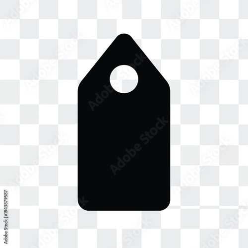 Black price tag icon with a hole at the top on transparent background