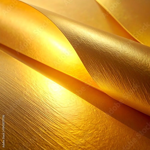 Close-up of golden fabric with folds and light reflections