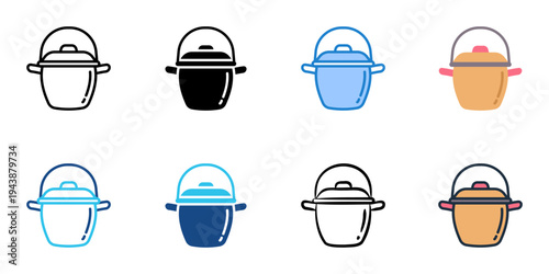 Traditional cookware aisle icons set multiple style collection. Editable stroke
