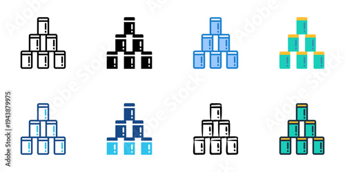 Colorful tea tins icons set multiple style collection. Editable stroke
