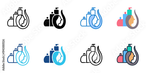 Local skin care products icons set multiple style collection. Editable stroke
