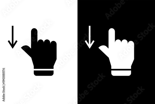 touch down hand gesture icon, black and wahite concept flat outline vector design