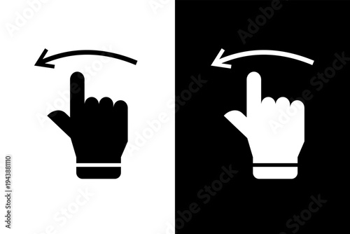 move left hand gesture icon, black and wahite concept flat outline vector design