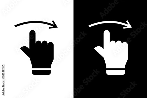 move right hand gesture icon, black and wahite concept flat outline vector design