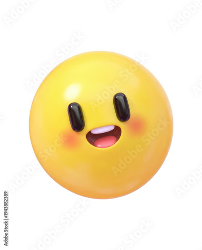 A cheerful yellow emoji with a smiling face and rosy cheeks on a white background