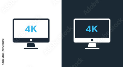 4K Monitor Icon Set Vector Blue Display - Glyph solid icon - Editable modern style icon - Modern style icon - Blue icon set