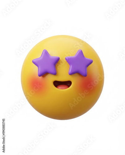 A cute yellow emoji with purple stars and a smiling face