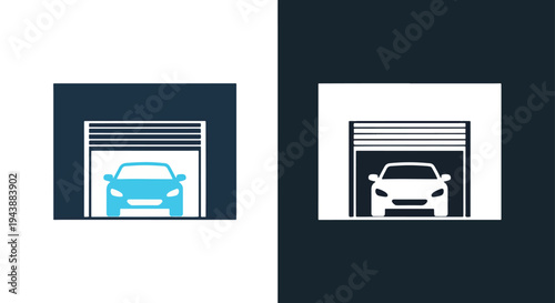 Car Parking Garage Icon Set Vector Illustration - Blue icon set - Modern style icon  - Glyph and solid icon set - Icon vector - Minimalist, flat icon