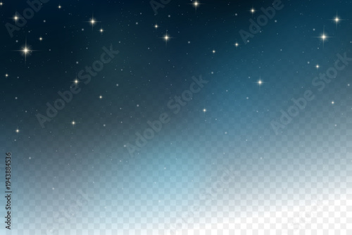 Starry dark night sky vector background with light transparent effect. Blue galaxy space with dust of shiny golden sparkles. Abstract magic cosmic illustration of fantasy universe.