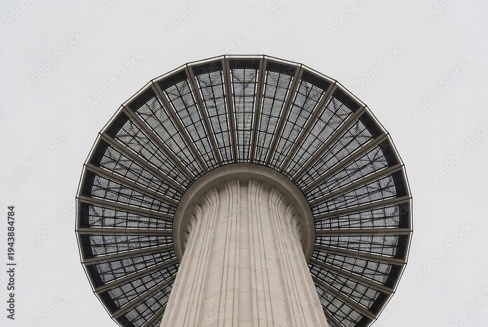 Naklejka premium A circular ventilation system rising from a building’s base.