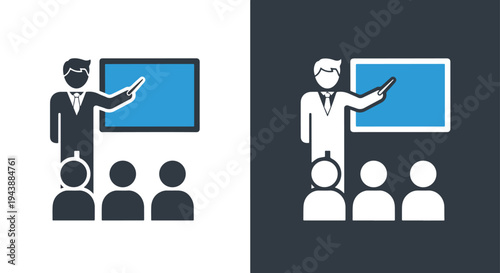 Business team presentation icon set vector blue - Minimalist, flat icon, outline, glyph, linear, clipart, sticker - Blue icon set - Glyph icon