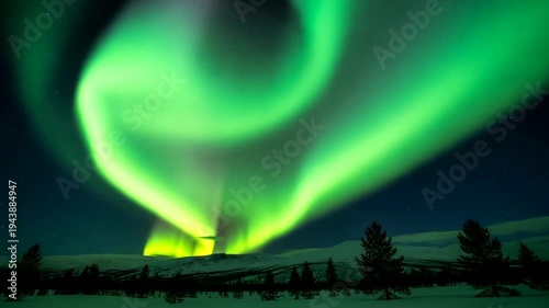 Majestic Northern Lights Dance Over Snowy Landscape