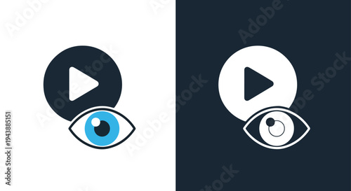 Eye play icon set vector minimal design - Blue icon set - Modern style icon  - Glyph and solid icon set - Icon vector - Minimalist, flat icon