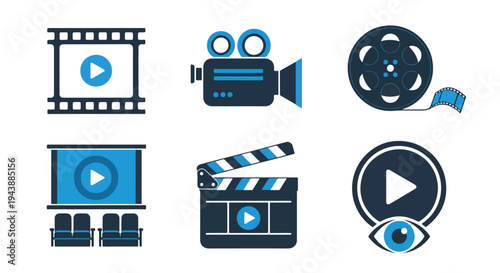 Video Editing Icon Set Blue Vector Film - Glyph solid icon - Editable modern style icon - Modern style icon - Blue icon set