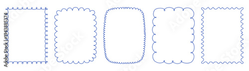Hand drawn doodle frames collection with playful scalloped borders and simple outline shapes. Minimal decorative frames perfect for invitations, greeting cards, labels, posters, scrapbooking, statione