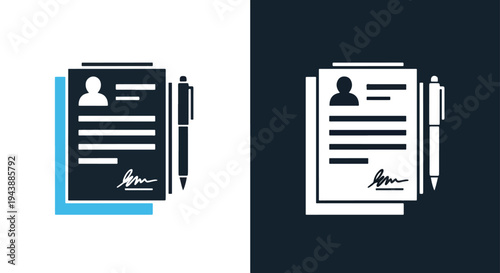 Flat resume icon set vector job application form - Glyph solid icon - Editable modern style icon - Modern style icon - Blue icon set