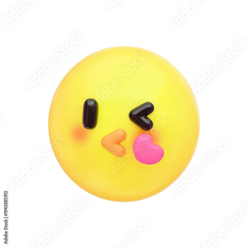 A cute yellow emoji with a heart and blush on its face