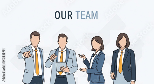 Business team collaboration four professionals in suits and ties corporate communication concept teamwork and partnership