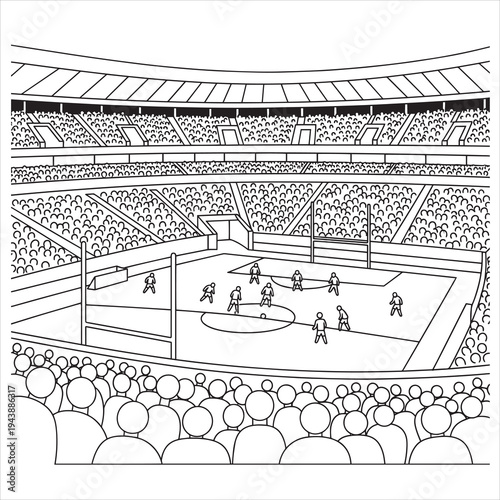Vector illustration of a handball stadium with players and spectators