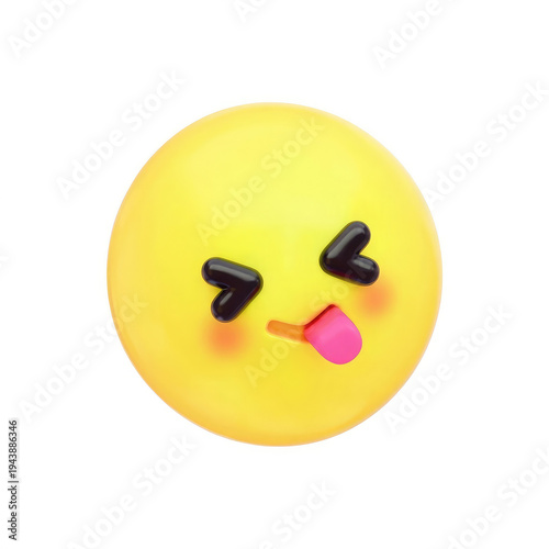 A playful winking face emoji with a tongue out expression on a white background