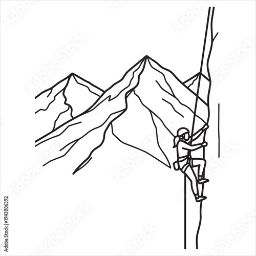 Vector illustration of a person rock climbing with mountain landscape