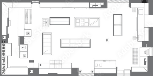 Commercial showroom floor plan with furniture layout, architectural interior design flat vector