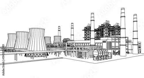 Industrial Cityscape Architectural Drawing.