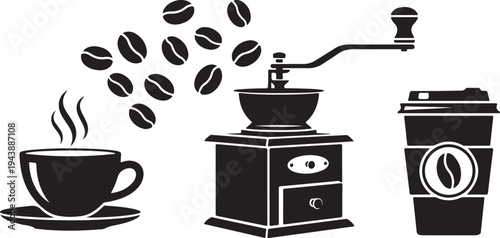 Coffee Cup Beans Grinder Take Away Cup Illustration