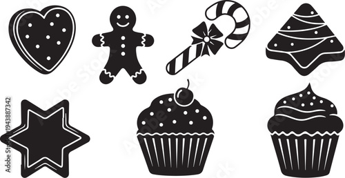 Christmas cookies and sweets holiday treats illustration set black