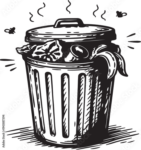 Hand drawn trash can vector illustration