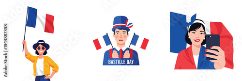 Bastille Day celebration with French flags and people
