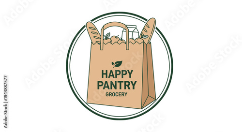 Brown paper grocery shopping bag logo.