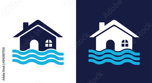 Flooded house icons water damage vector set - Glyph solid icon - Editable modern style icon - Modern style icon - Blue icon set