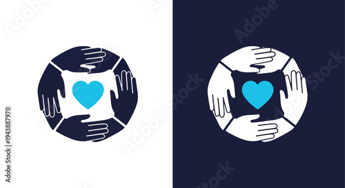 Heart hands vector icon set love support symbol - Blue icon set - Modern style icon  - Glyph and solid icon set - Icon vector - Minimalist, flat icon