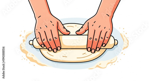 Hands rolling out dough.