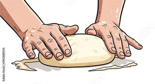 Hands Shaping Raw Bread Dough.