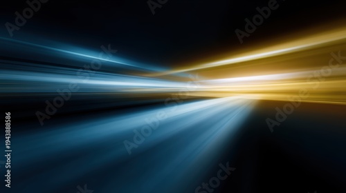 Abstract background of golden and blue light trails, speed and success
