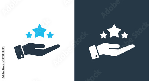 Business success handshake stars icons set vector - Minimalist, flat icon, outline, glyph, linear, clipart, sticker - Blue icon set - Glyph icon