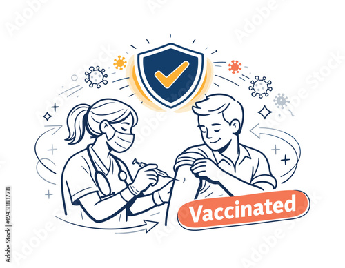 Vaccination Protection Scene. Vaccination And Immunization. A healthcare worker gently giving a vaccine while