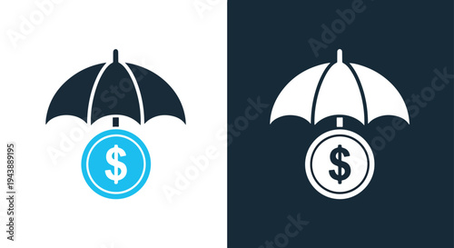 Finance umbrella icons set vector money protection - Glyph solid icon - Editable modern style icon - Modern style icon - Blue icon set