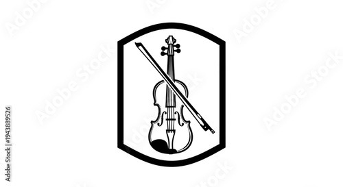 Violin and bow musical instrument logo.