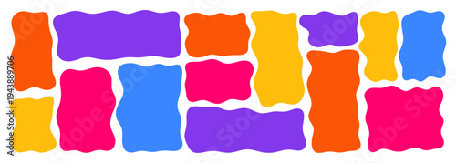 Organic wavy rectangle border with fluid edges vector illustration set. Abstract hand-drawn frame for text boxes. Colorful vector shape with playful irregular lines. Ideal for graphic design projects.