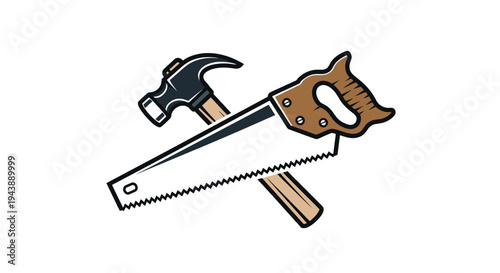 Hand saw and hammer tools.