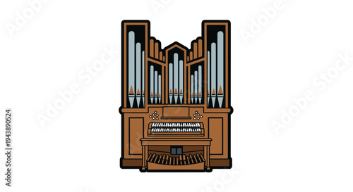 Large Pipe Organ Instrument Closeup View.