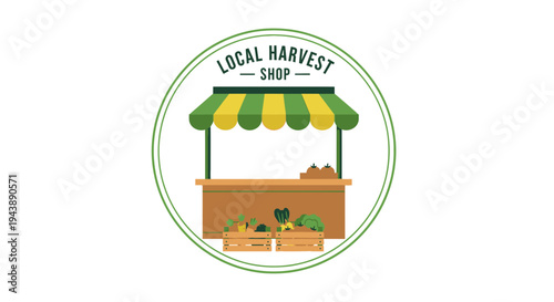 Local harvest shop market stand logo.