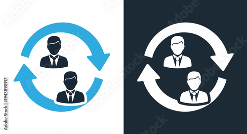 Business teamwork circular icon set vector - Line and glyph solid icon and logo templete - Blue icon set - Minimalist, flat icon