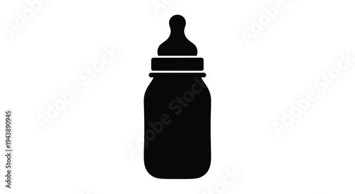 Simple black silhouette of a baby bottle on a white background