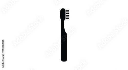 Simple black silhouette of a standard manual toothbrush on white background