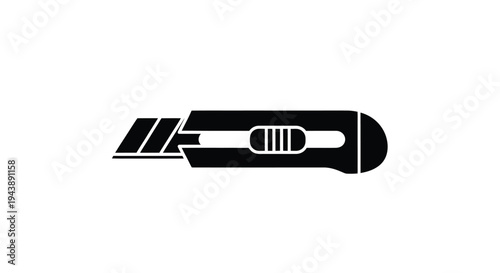 Simple black silhouette of a retractable utility knife on a white background