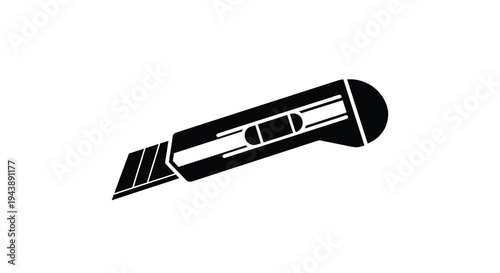 Simple black silhouette of a utility knife on a white background